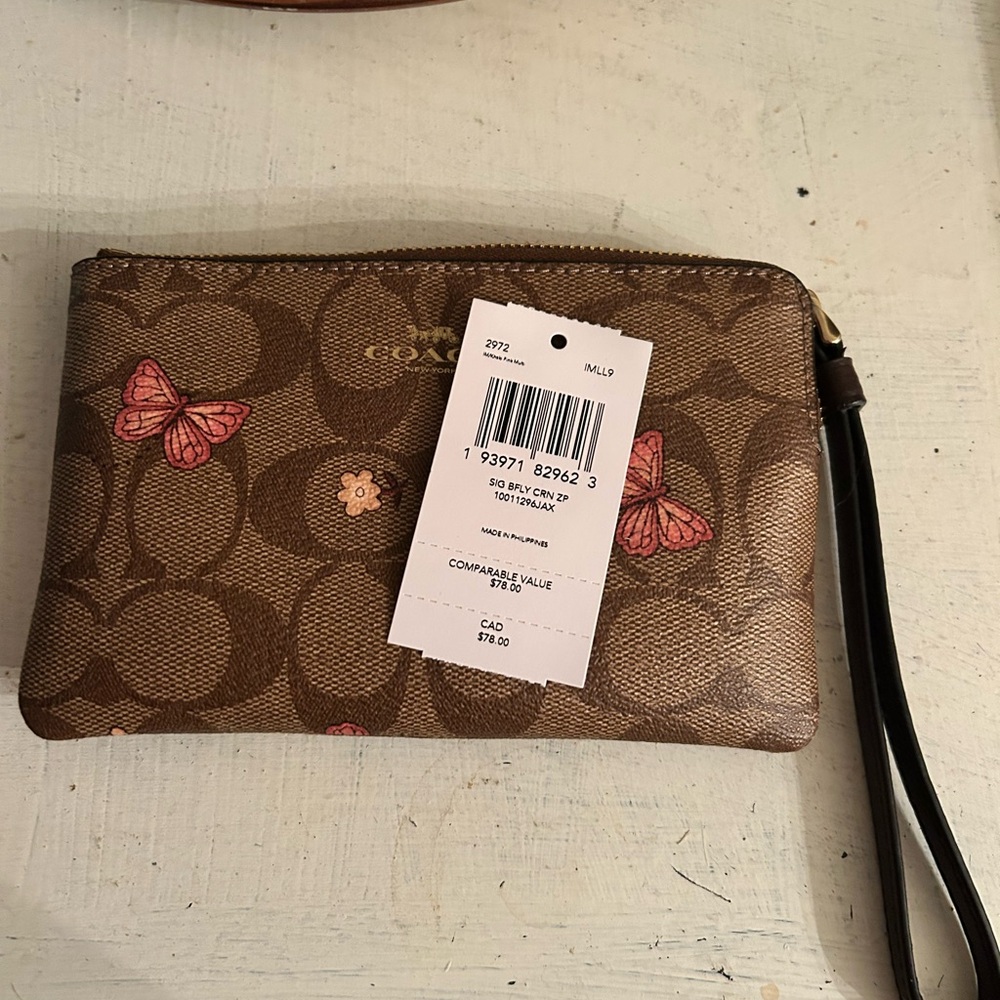 Coach Brown Wristlet with Pink Butterfly Accents - Picture 3 of 3